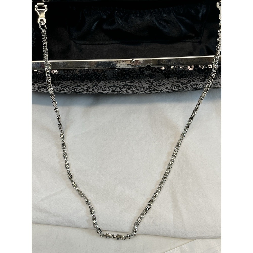 WHBM White‎ House Black Market Sequin Evening Hinged Clutch w Chain Strap  Black - Picture 8 of 8